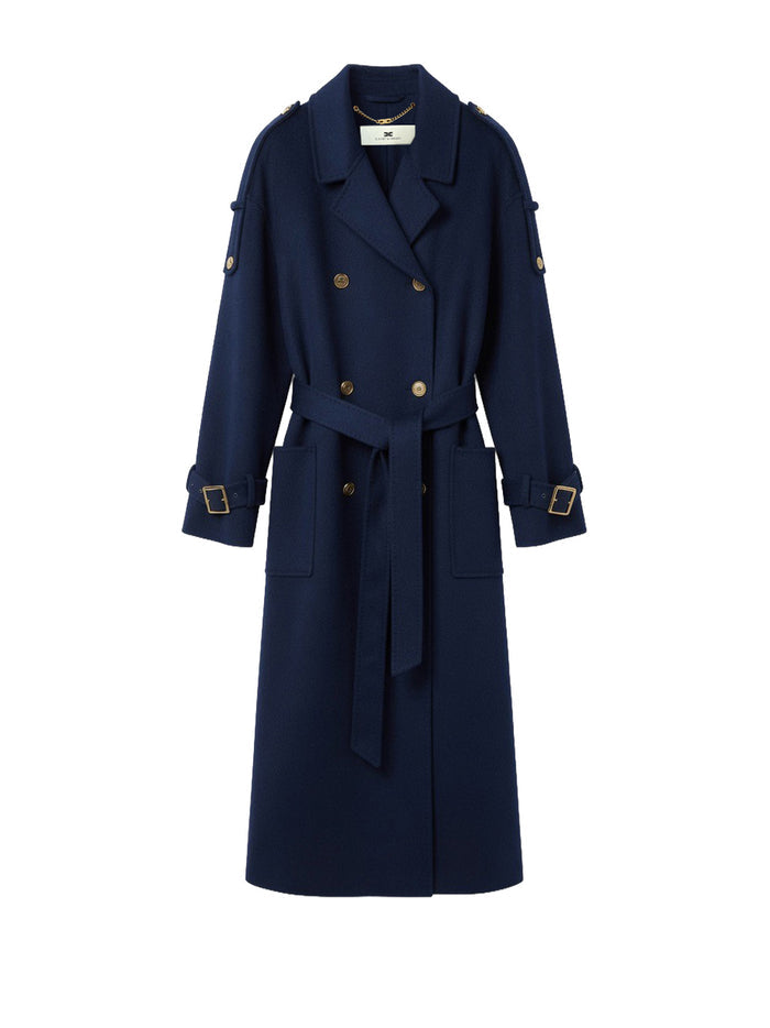 ELISABETTA FRANCHI Cappotto in panno double di lana CP02D66E2 Blu Notte