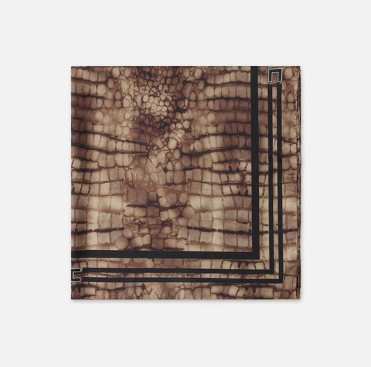 ELISABETTA FRANCHI Foulard in twill di seta con stampa alligatore FO24L61E2 Cacao