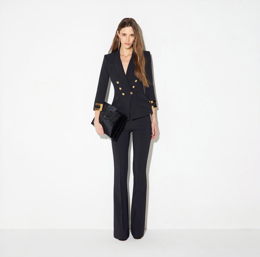 ELISABETTA FRANCHI Giacca in doppio crêpe stretch con logo gioiello GI26866E2 Nero
