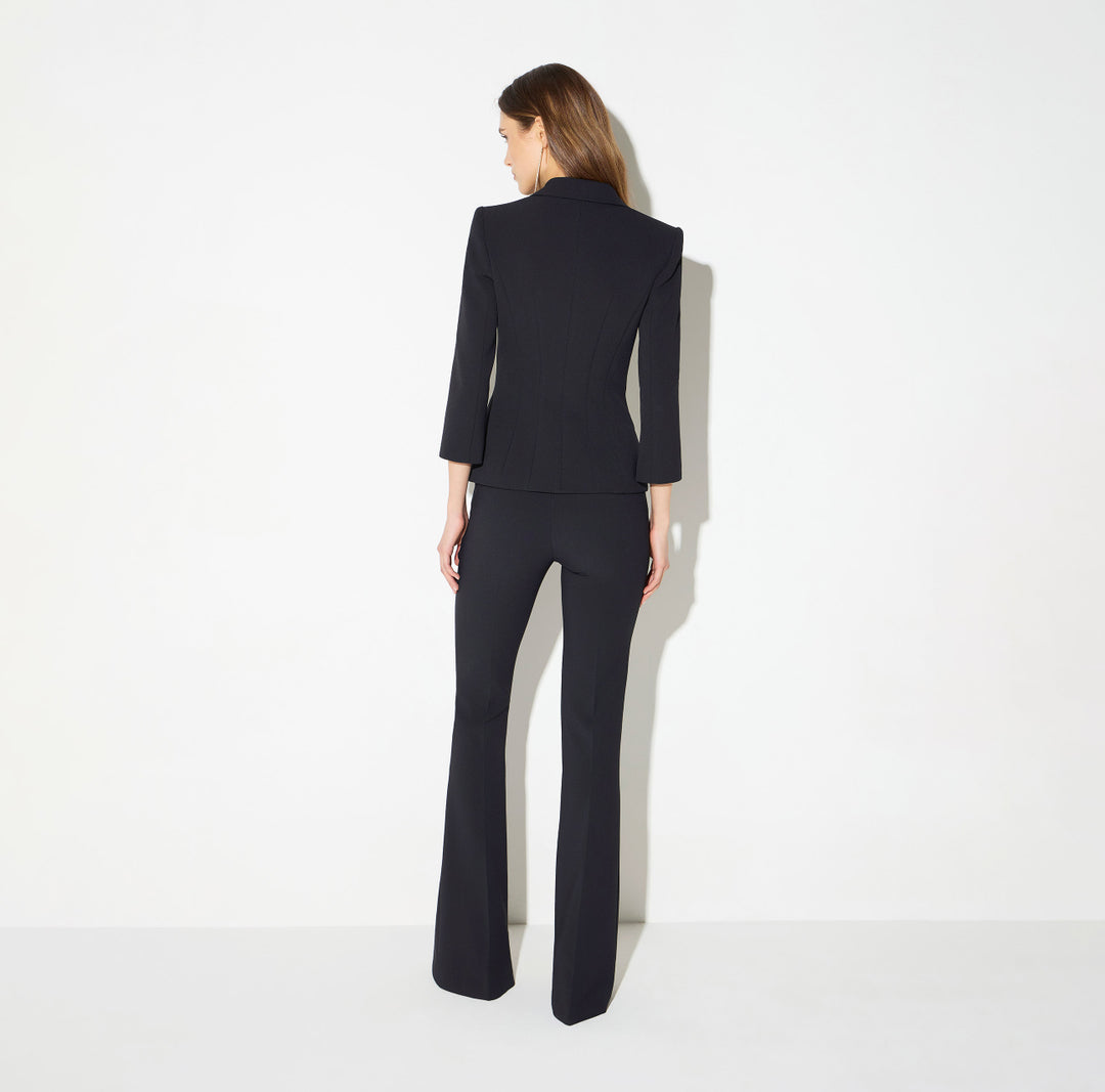 ELISABETTA FRANCHI Giacca in doppio crêpe stretch con logo gioiello GI26866E2 Nero