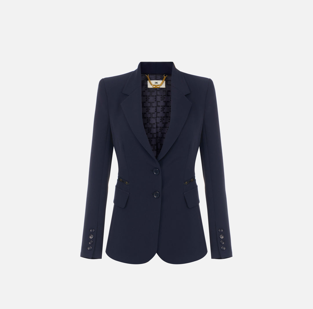 ELISABETTA FRANCHI Giacca in doppio crêpe stretch GI27466E2 Blu Notte