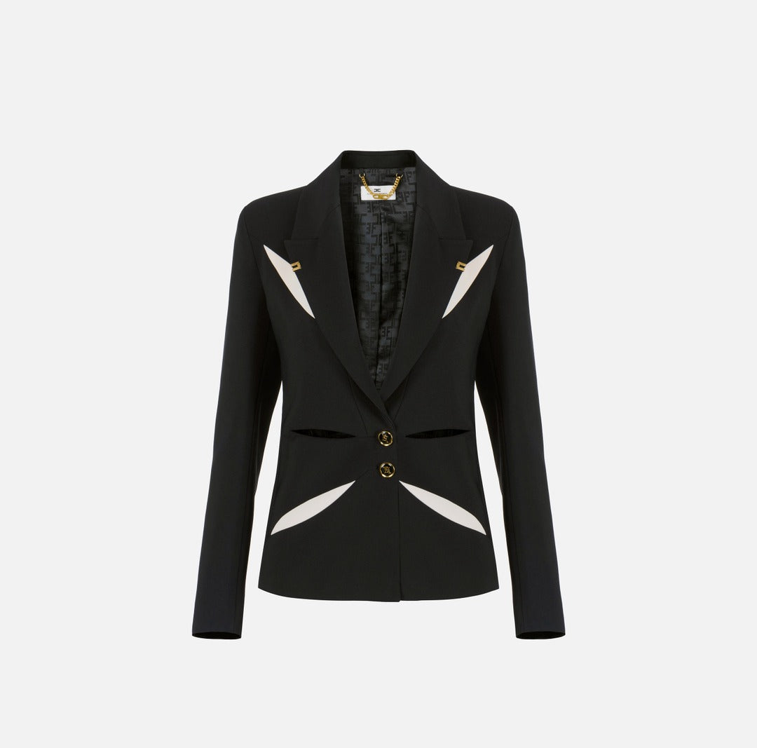 ELISABETTA FRANCHI Giacca in crepe leggero con cut out bicolore GI19861E2 Nero Burro