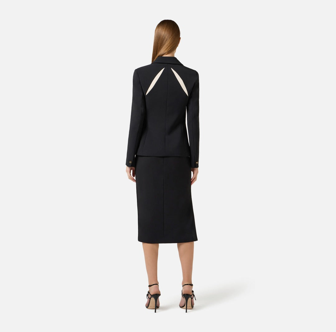 ELISABETTA FRANCHI Giacca in crepe leggero con cut out bicolore GI19861E2 Nero Burro