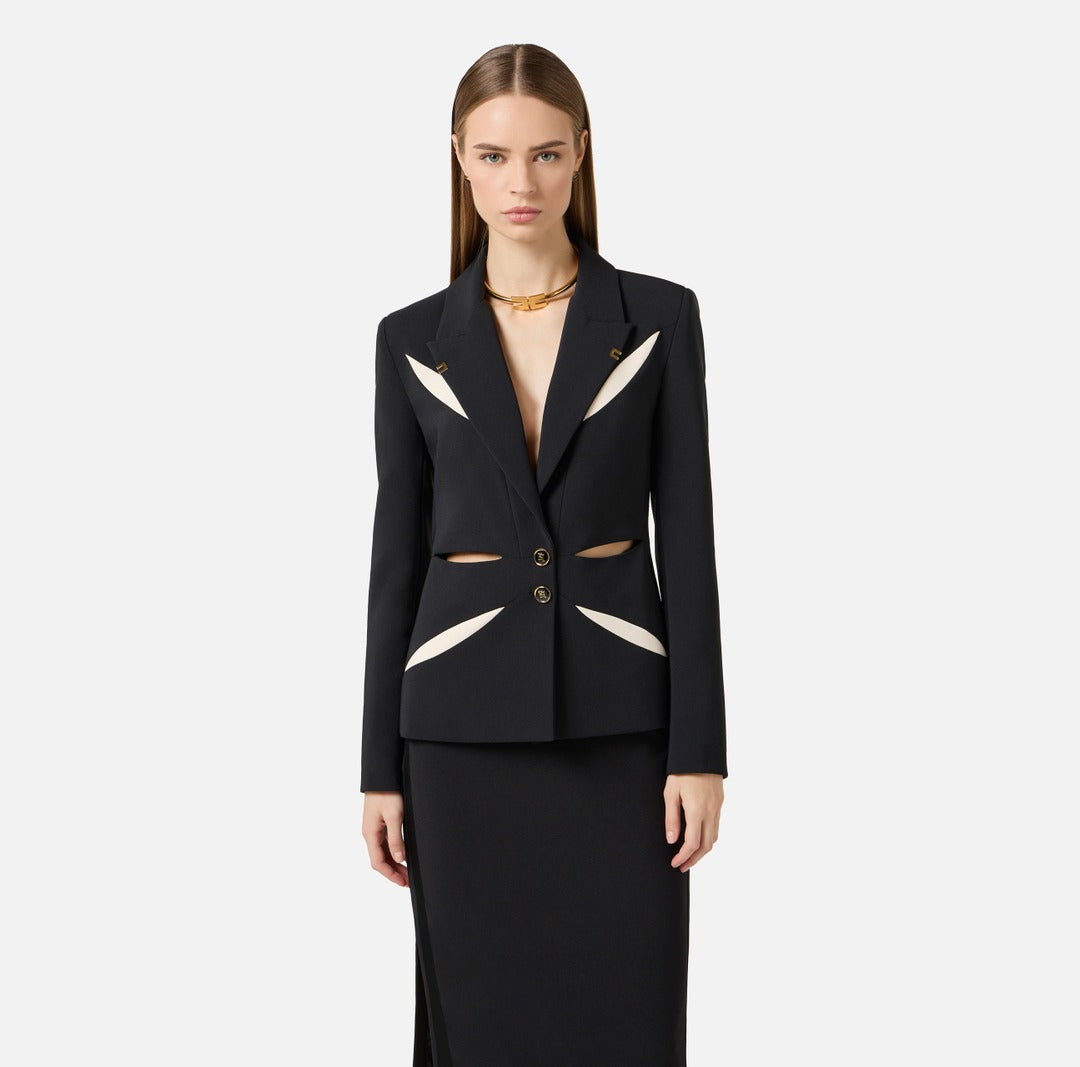 ELISABETTA FRANCHI Giacca in crepe leggero con cut out bicolore GI19861E2 Nero Burro