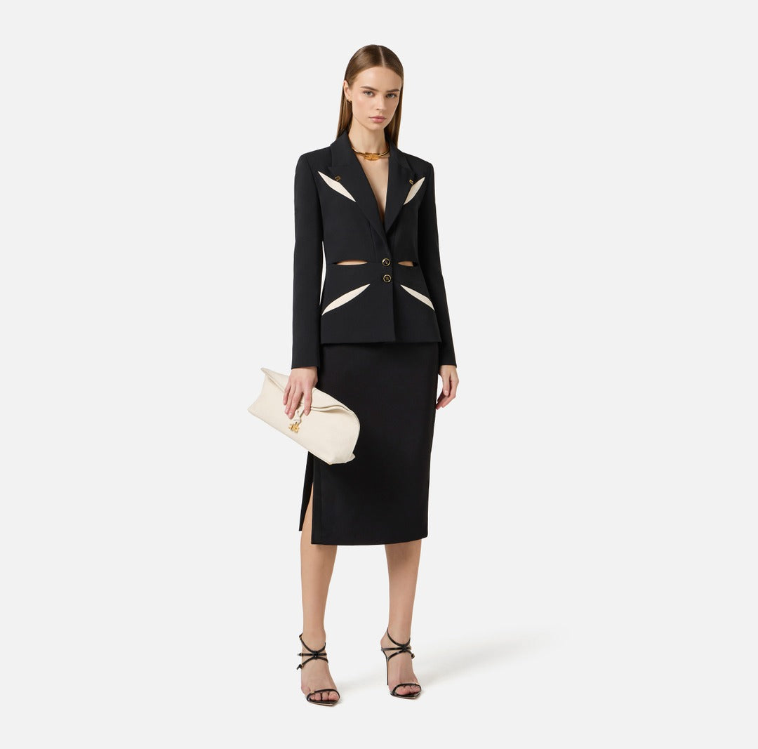 ELISABETTA FRANCHI Giacca in crepe leggero con cut out bicolore GI19861E2 Nero Burro
