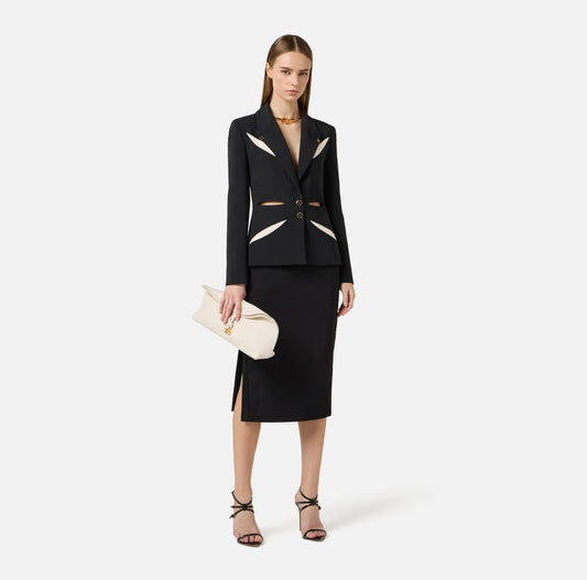 ELISABETTA FRANCHI Giacca in crepe leggero con cut out bicolore GI19861E2 Nero Burro