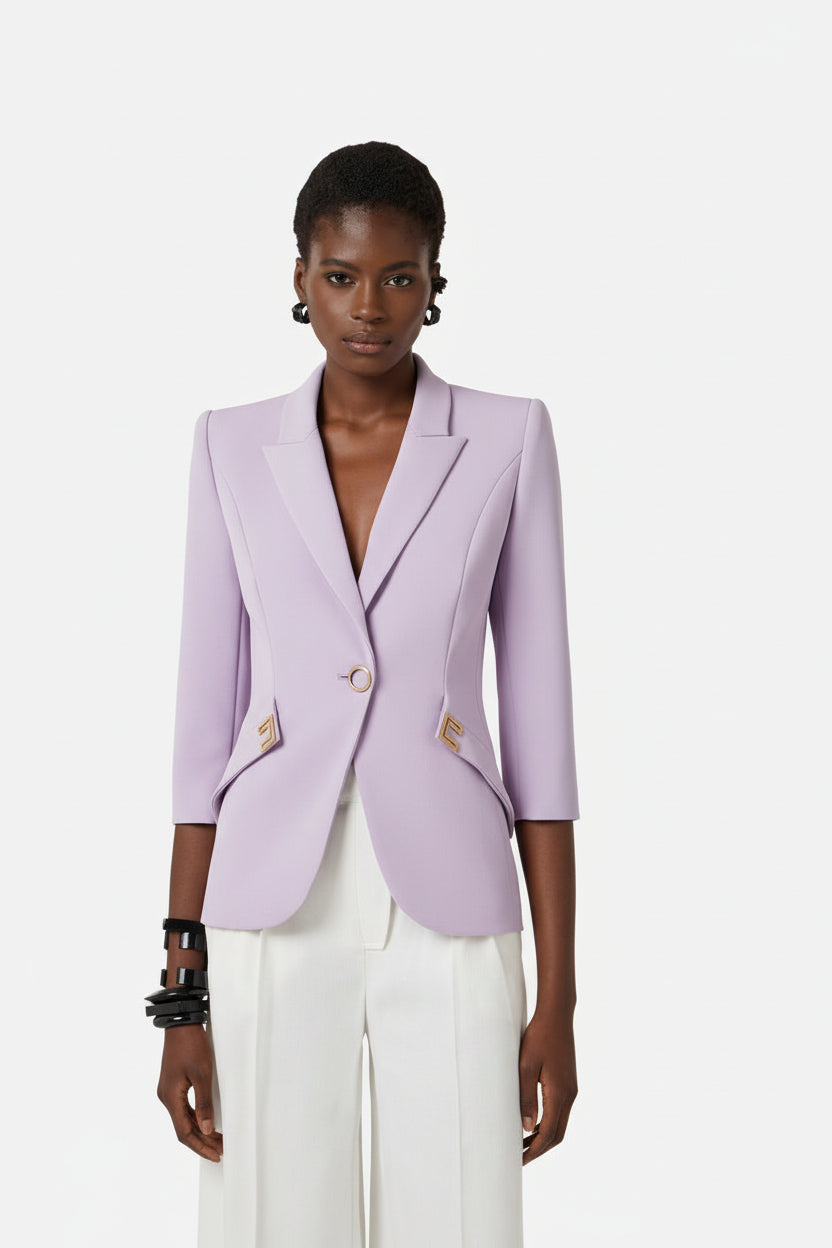 ELISABETTA FRANCHI Giacca in doppio crepe stretch con dettagli logo GI21561E2 Lilla