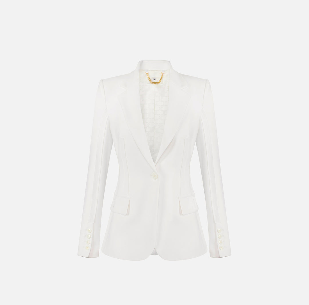 ELISABETTA FRANCHI Giacca in doppio crepe stretch con dettagli logo GI21661E2 Avorio