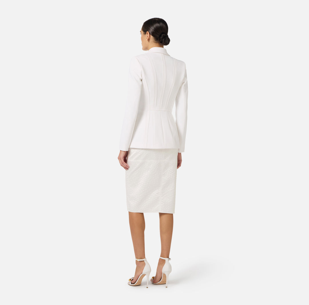 ELISABETTA FRANCHI Giacca in doppio crepe stretch con dettagli logo GI21661E2 Avorio