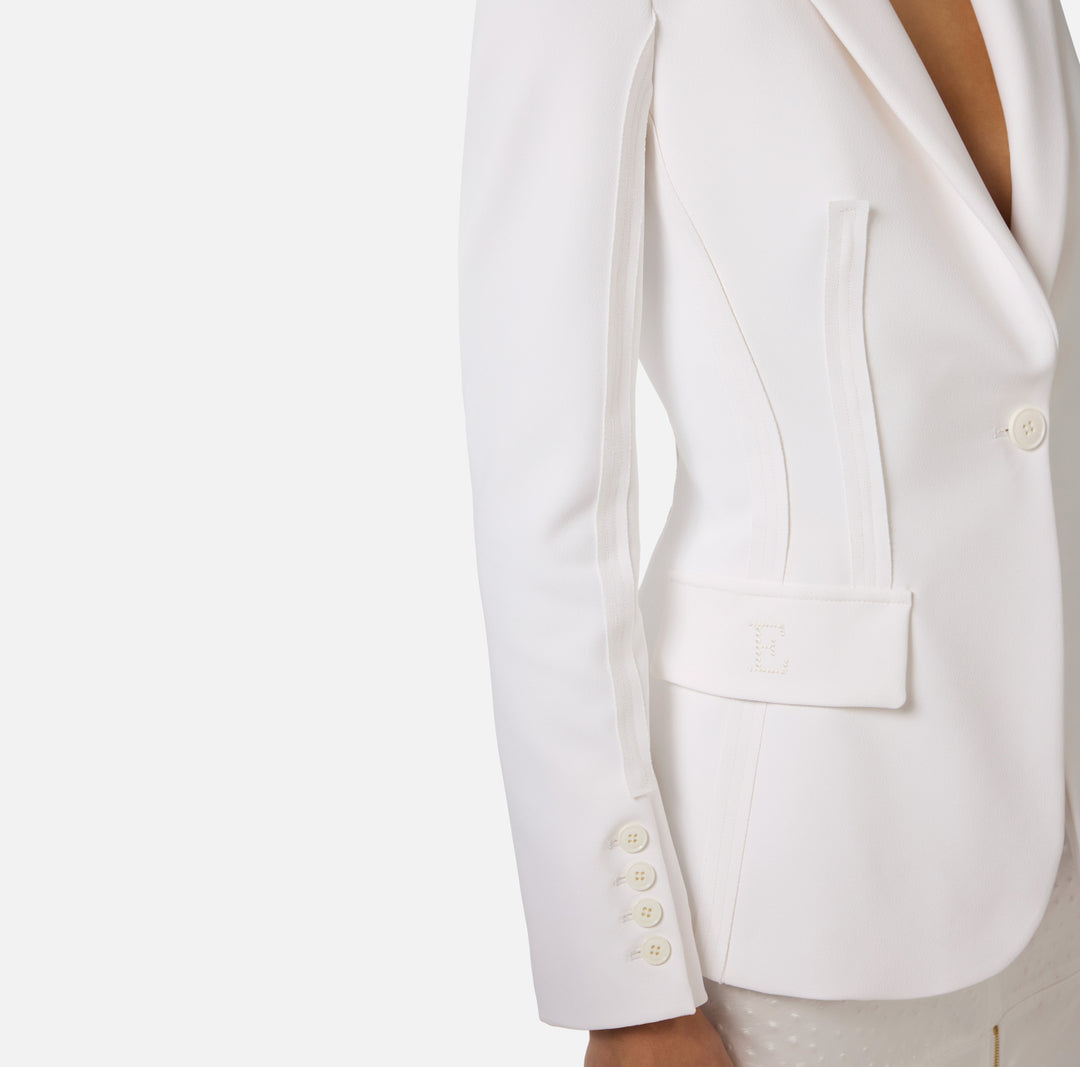ELISABETTA FRANCHI Giacca in doppio crepe stretch con dettagli logo GI21661E2 Avorio