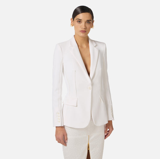 ELISABETTA FRANCHI Giacca in doppio crepe stretch con dettagli logo GI21661E2 Avorio