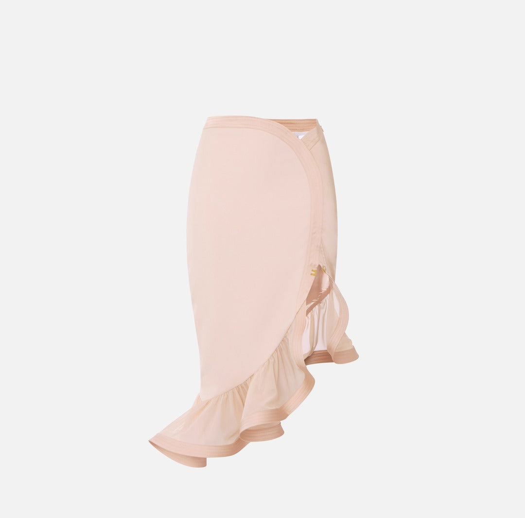 ELISABETTA FRANCHI Crepe and satin skirt with flounce GO18062E2 Nude