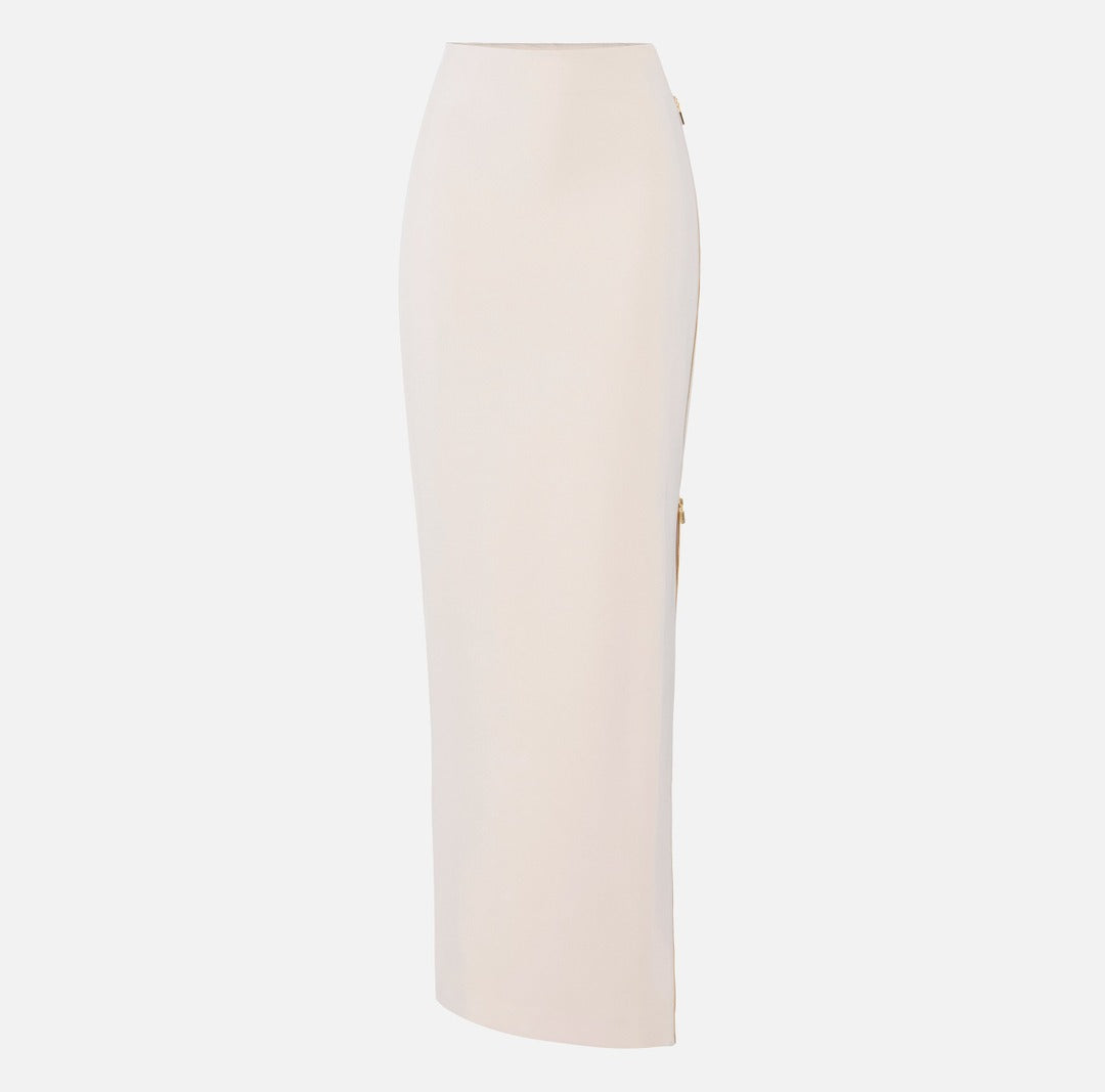 ELISABETTA FRANCHI Gonna in crepe leggero con zip gioiello GO16561E2 Burro