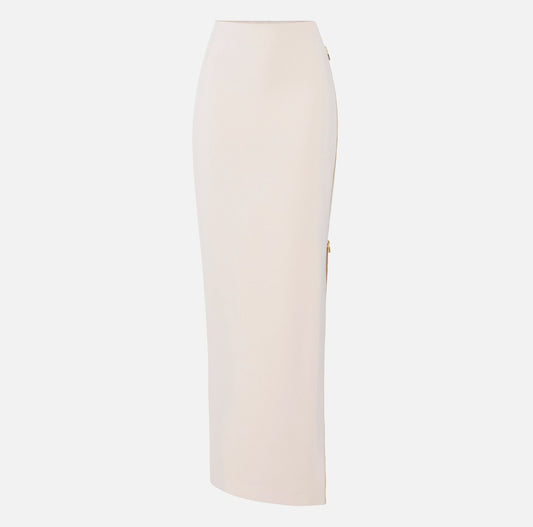 ELISABETTA FRANCHI Gonna in crepe leggero con zip gioiello GO16561E2 Burro