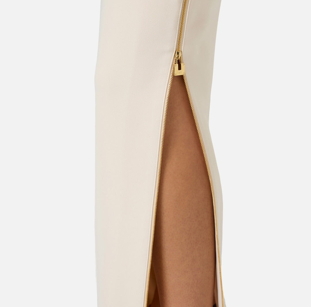 ELISABETTA FRANCHI Gonna in crepe leggero con zip gioiello GO16561E2 Burro