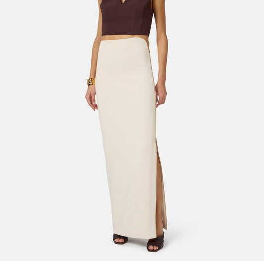 ELISABETTA FRANCHI Gonna in crepe leggero con zip gioiello GO16561E2 Burro