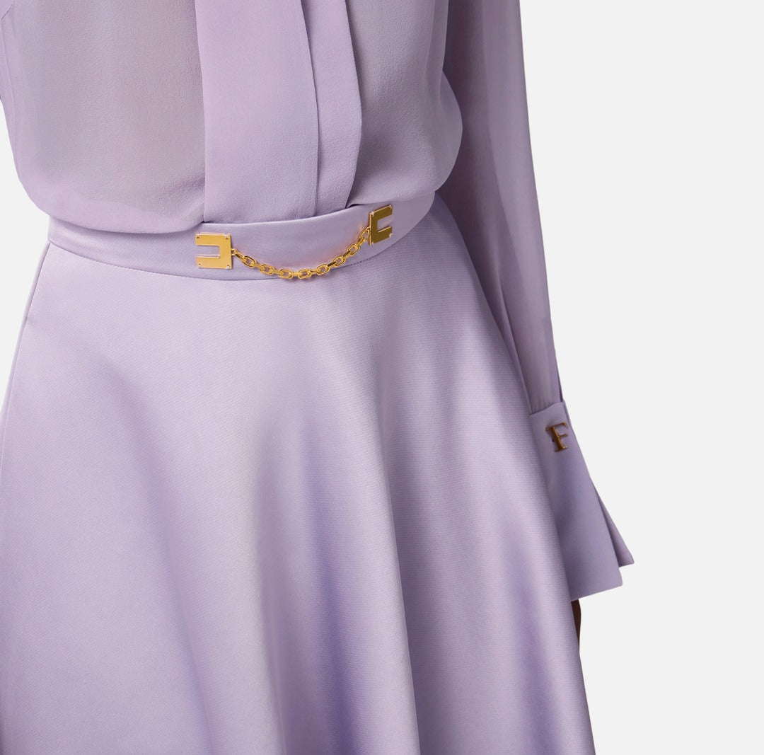ELISABETTA FRANCHI Gonna in duchesse con logo gioiello GO15661E2 Lilla