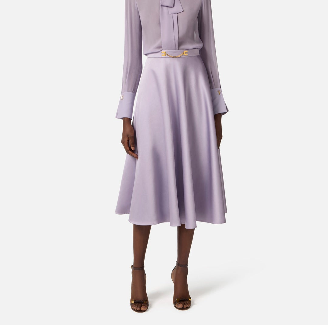ELISABETTA FRANCHI Gonna in duchesse con logo gioiello GO15661E2 Lilla