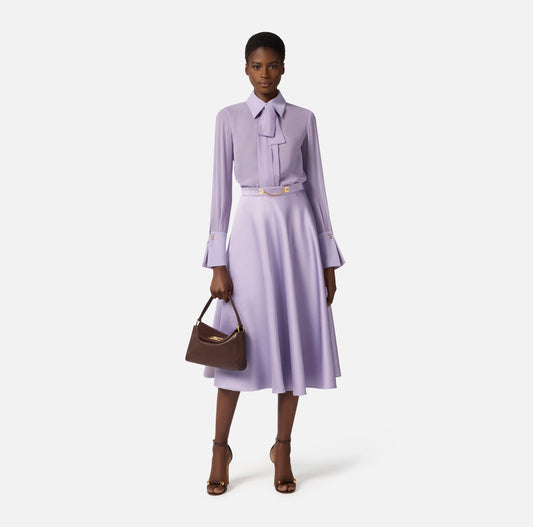 ELISABETTA FRANCHI Gonna in duchesse con logo gioiello GO15661E2 Lilla