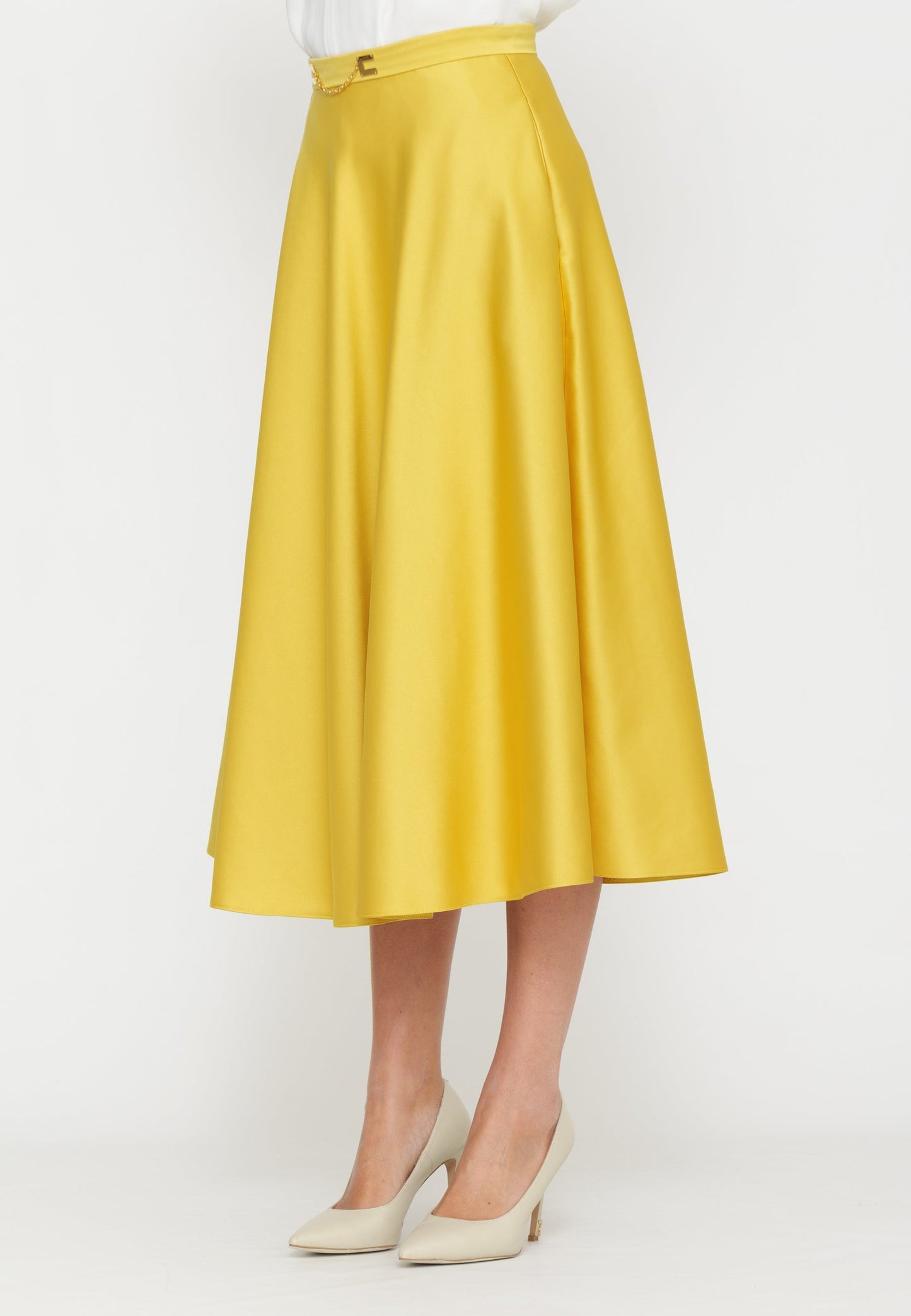 ELISABETTA FRANCHI Duchess satin skirt with jewelled logo GO15661E2 Sun