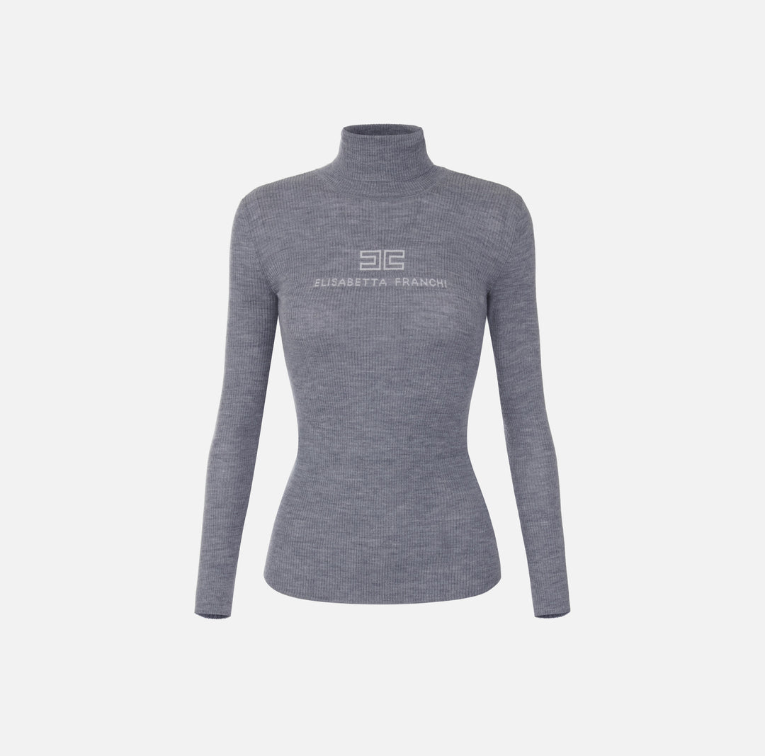 ELISABETTA FRANCHI Dolcevita in maglia a costine MK18B66E2 Grigio Melange Avorio