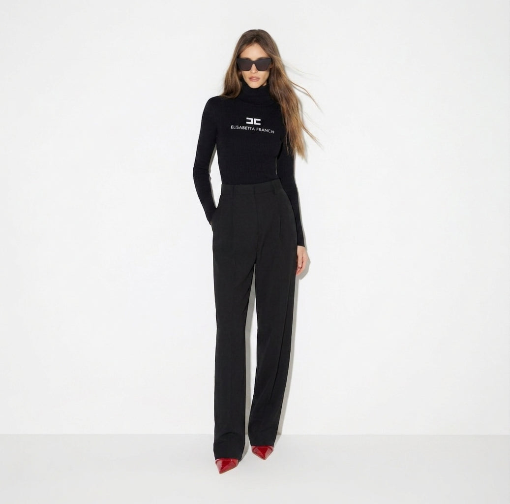 ELISABETTA FRANCHI Dolcevita in maglia a costine MK18B66E2 Nero-Burro