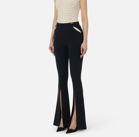ELISABETTA FRANCHI Pantaloni in crepe leggero con cut out e spacchi PA15961E2 Nero Burro