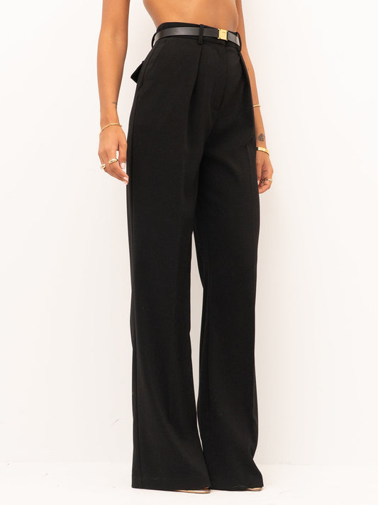 ELISABETTA FRANCHI Pantaloni in crêpe leggero con cintura PA20766E2 Nero