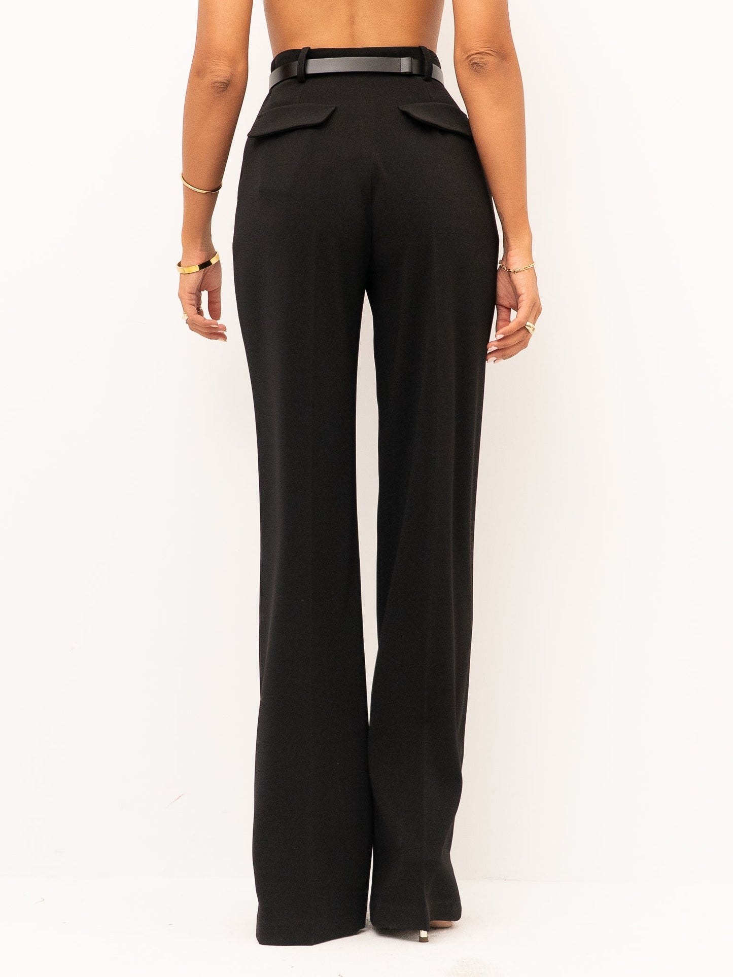 ELISABETTA FRANCHI Pantaloni in crêpe leggero con cintura PA20766E2 Nero