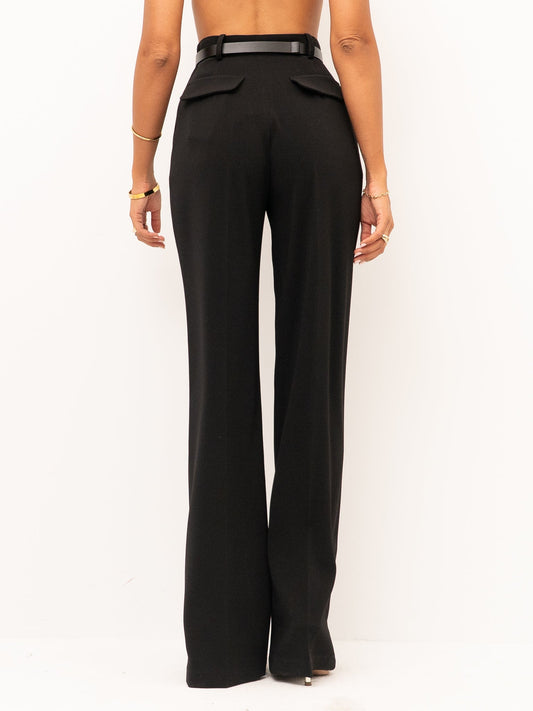 ELISABETTA FRANCHI Pantaloni in crêpe leggero con cintura PA20766E2 Nero