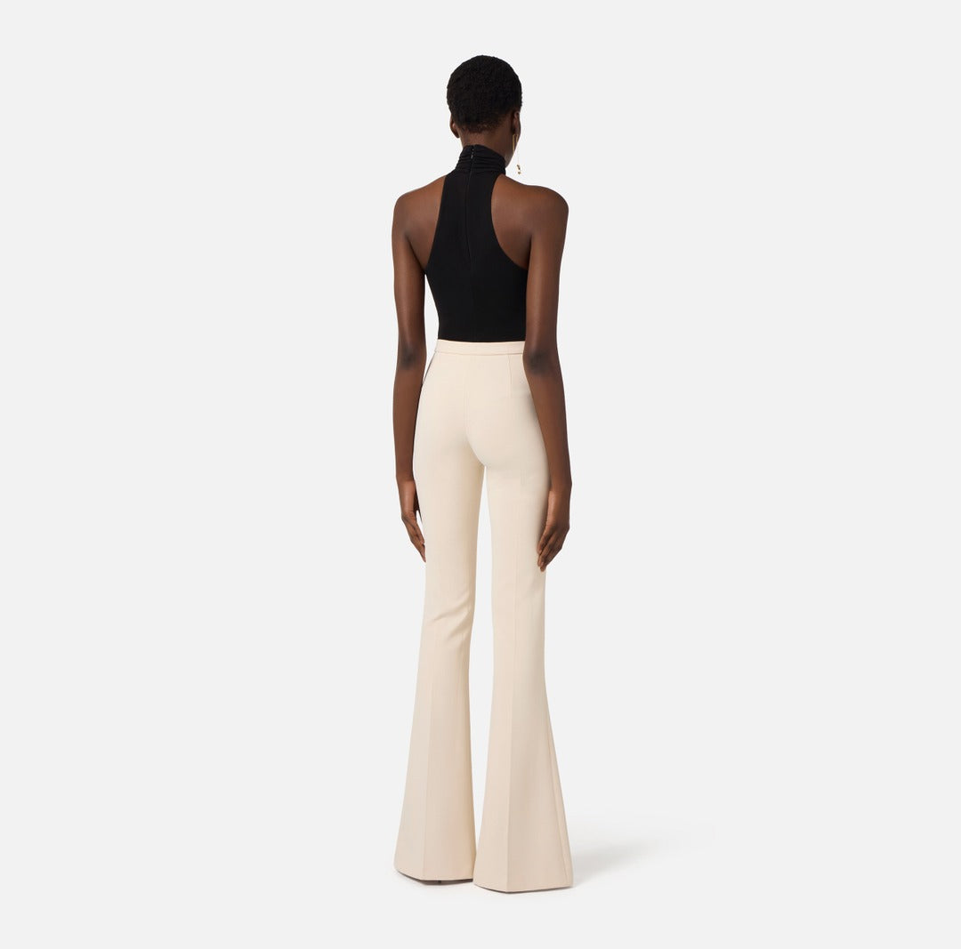 ELISABETTA FRANCHI Pantaloni in crepe leggero con cut out e spacchi PA15961E2 Burro Nero