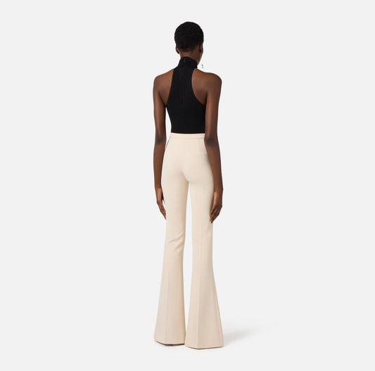 ELISABETTA FRANCHI Pantaloni in crepe leggero con cut out e spacchi PA15961E2 Burro Nero