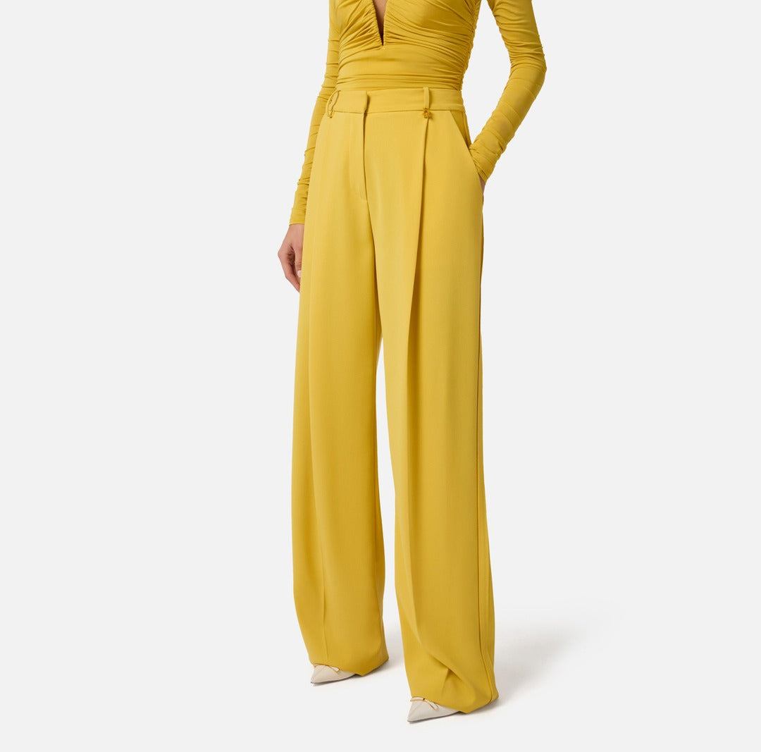 ELISABETTA FRANCHI Lightweight crepe trousers with logo charm PA16761E2 Sun