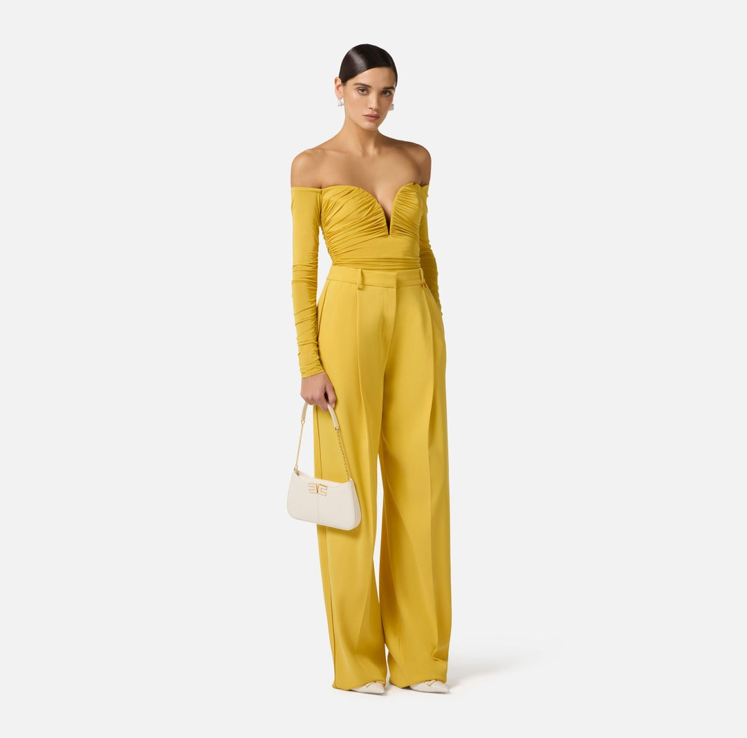 ELISABETTA FRANCHI Lightweight crepe trousers with logo charm PA16761E2 Sun