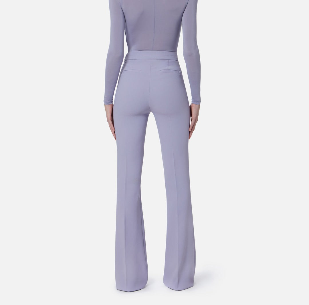 ELISABETTA FRANCHI Double crêpe stretch trousers with logo charm PA16961E2 Lilac