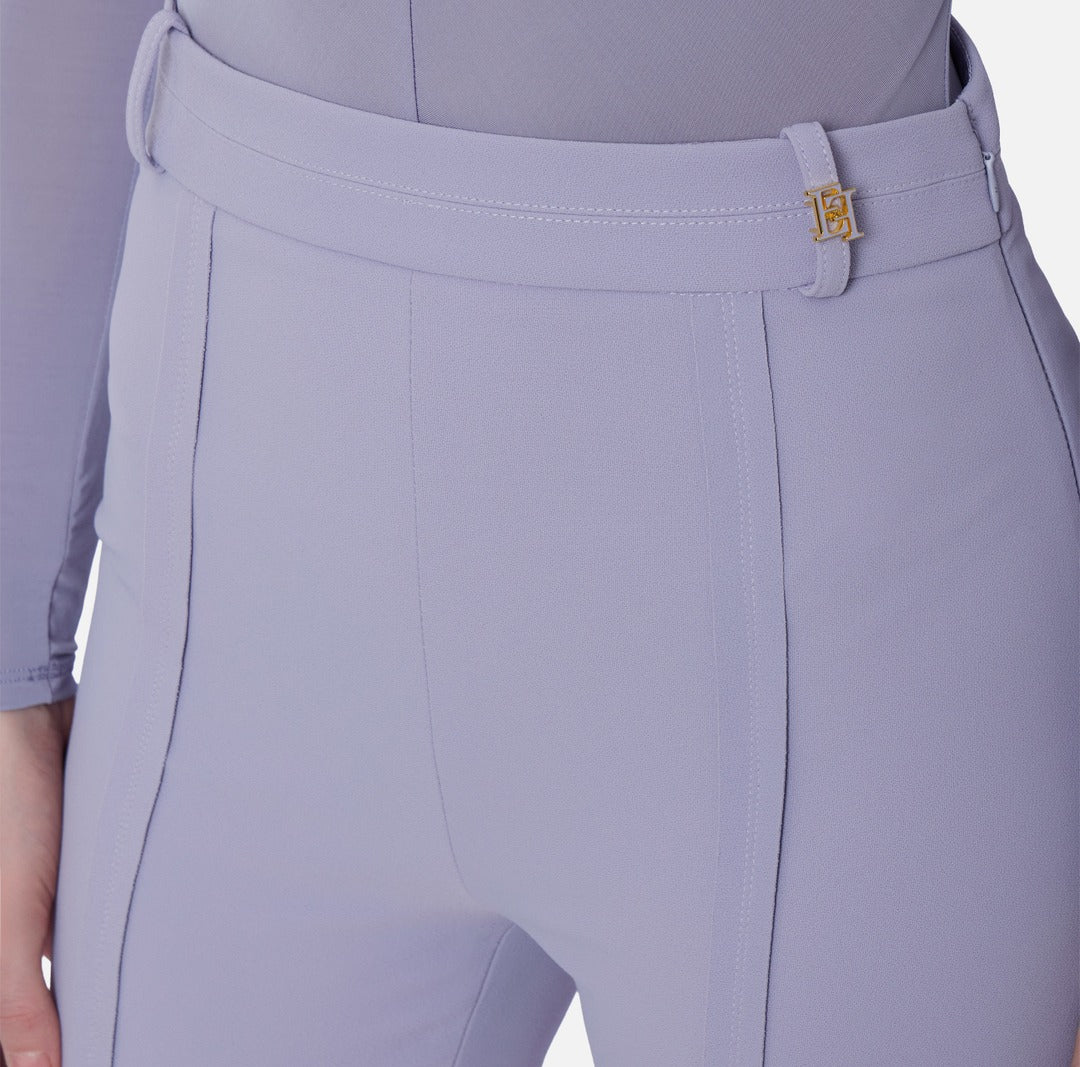 ELISABETTA FRANCHI Double crêpe stretch trousers with logo charm PA16961E2 Lilac