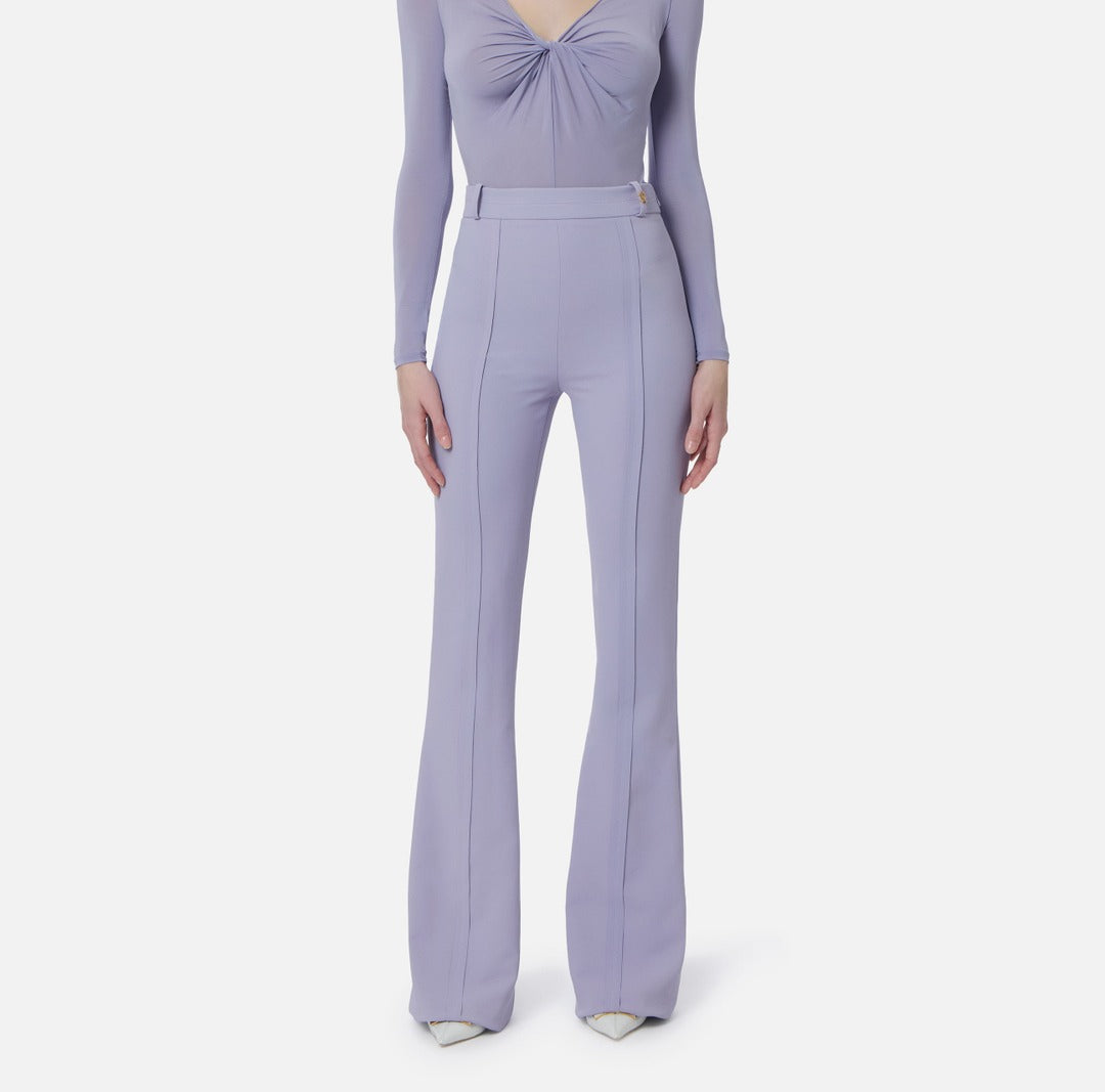 ELISABETTA FRANCHI Double crêpe stretch trousers with logo charm PA16961E2 Lilac
