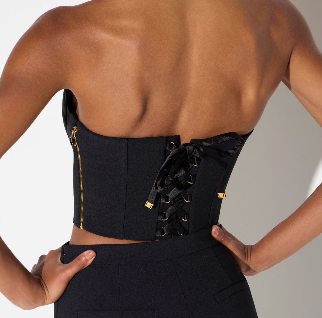 ELISABETTA FRANCHI Top in crêpe leggero con piume TO07067E2 Nero