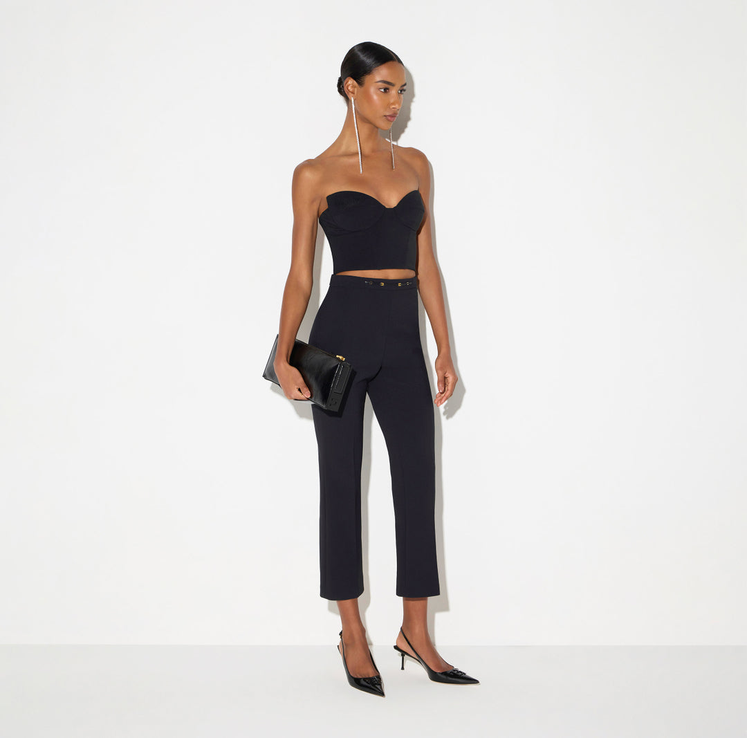 ELISABETTA FRANCHI Top in crêpe leggero con piume TO07067E2 Nero