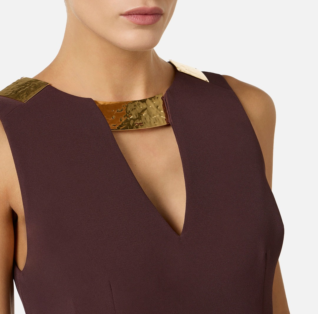 ELISABETTA FRANCHI Double stretch crepe top with jewel neckline TO05061E2 Cacao