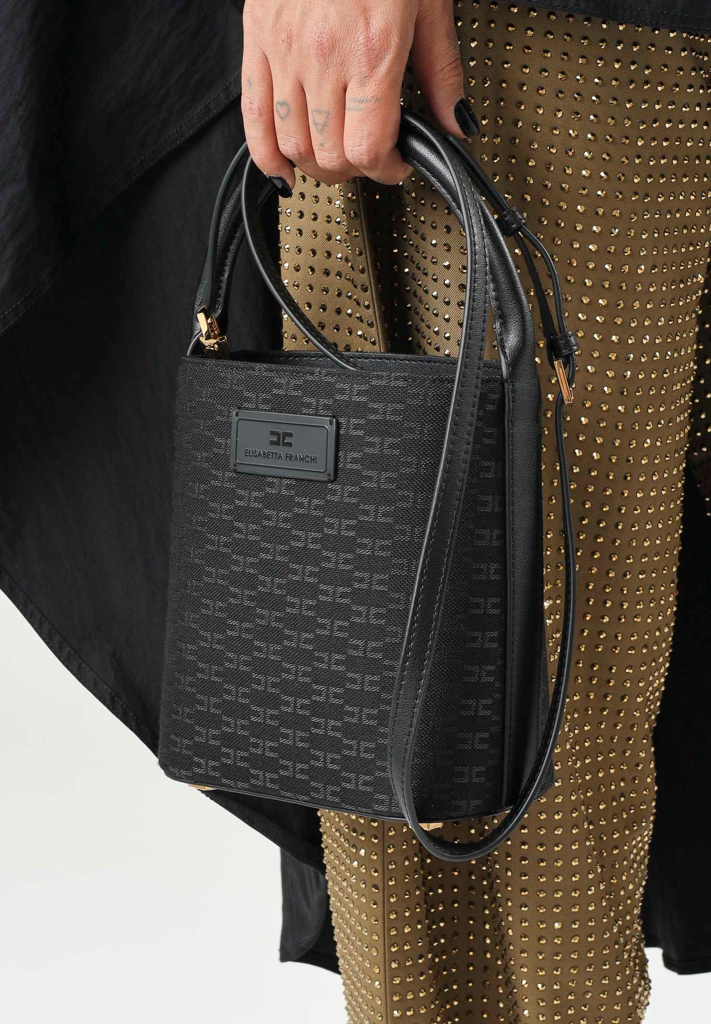 ELISABETTA FRANCHI Borsa Piccola Secchiello in tessuto BS02A66E2 Nero