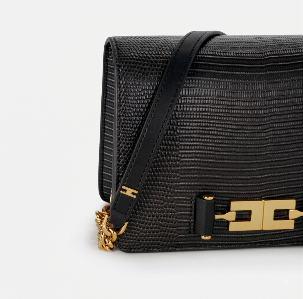 ELISABETTA FRANCHI Borsa Tracolla con catena groumette BS09A66E2 Nero
