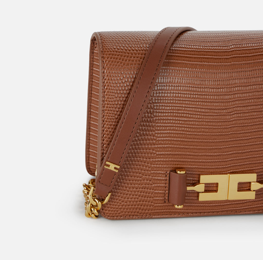 ELISABETTA FRANCHI Borsa Tracolla con catena groumette BS09A66E2 Sigaro