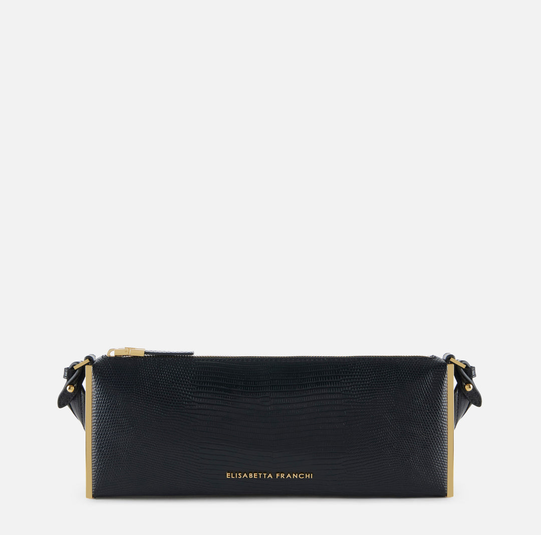ELISABETTA FRANCHI Borsa a spalla con stampa lucertola BS15A66E2 Nero