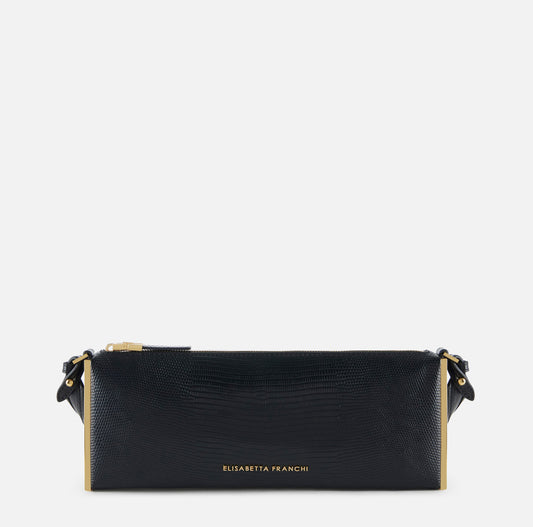 ELISABETTA FRANCHI Borsa a spalla con stampa lucertola BS15A66E2 Nero