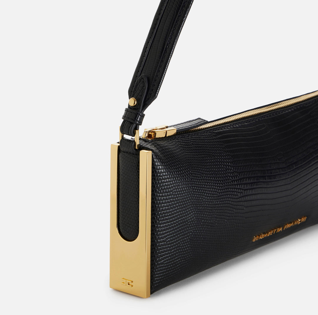 ELISABETTA FRANCHI Borsa a spalla con stampa lucertola BS15A66E2 Nero