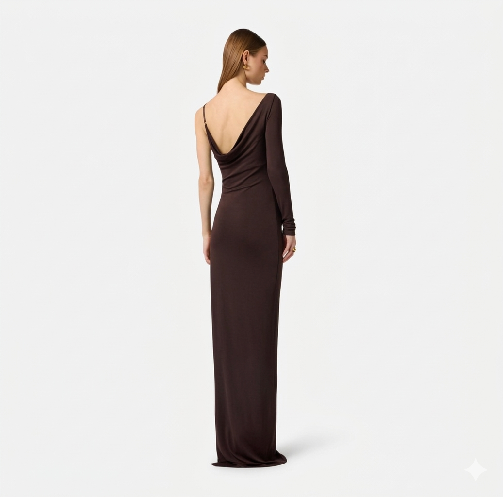 ELISABETTA FRANCHI Red Carpet crepe jersey dress ABR4762E2 Dark Chocolate