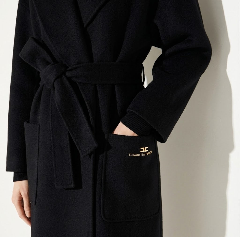 ELISABETTA FRANCHI Cappotto in panno double di lana CP01D66E2 Nero