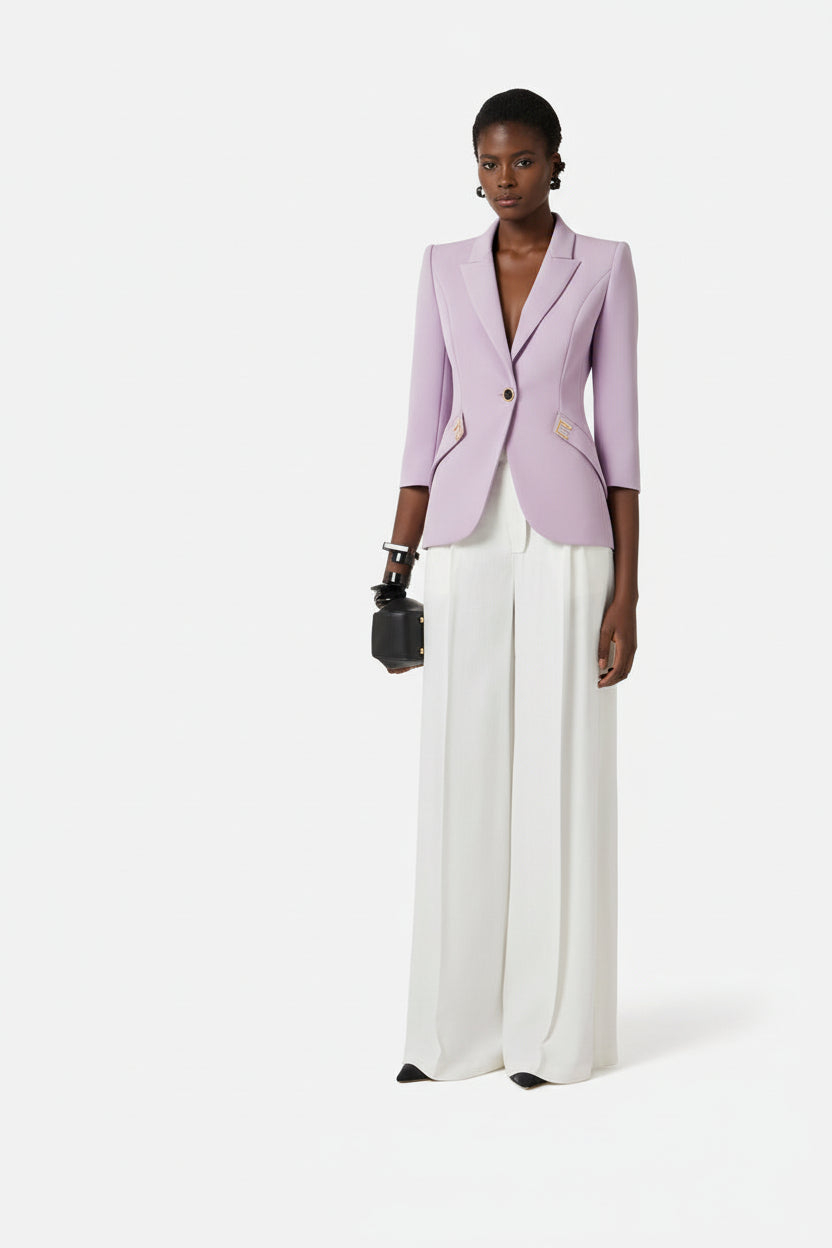 ELISABETTA FRANCHI Giacca in doppio crepe stretch con dettagli logo GI21561E2 Lilla