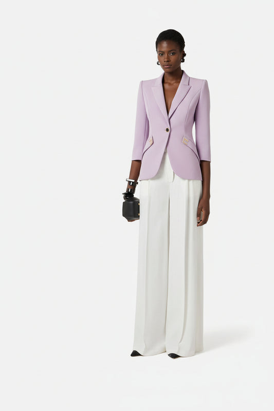 ELISABETTA FRANCHI Giacca in doppio crepe stretch con dettagli logo GI21561E2 Lilla